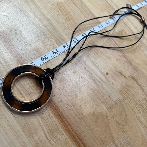 Chicos Tortoiseshell Pendant Necklace With Adjustable Black Cord Chain - Picture 6 of 10